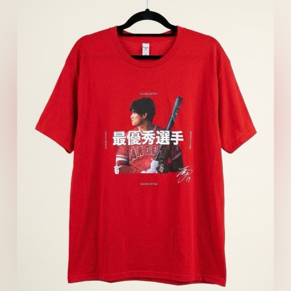 Shohei Ohtani 2021 MVP LA Angels Red Graphic T-Shirt XL Japanese Text